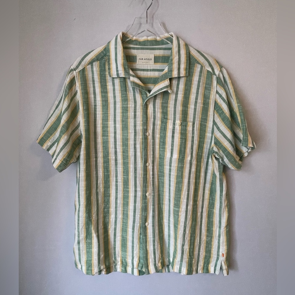 Far Afield Stripe Button Down Shirt BCI Cotton Resort L